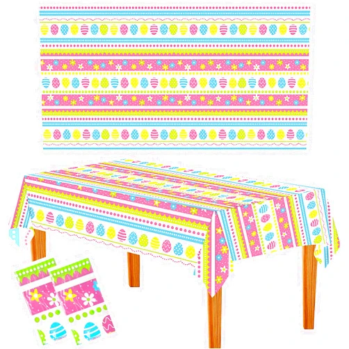 SHEHARUHI 2 Packs Waterproof Easter Tablecloth, Plastic Disposable Easter Egg Rectangle Table Cover for Easter Colorful Table Cloth Spring Party Decoration, 54x108 in