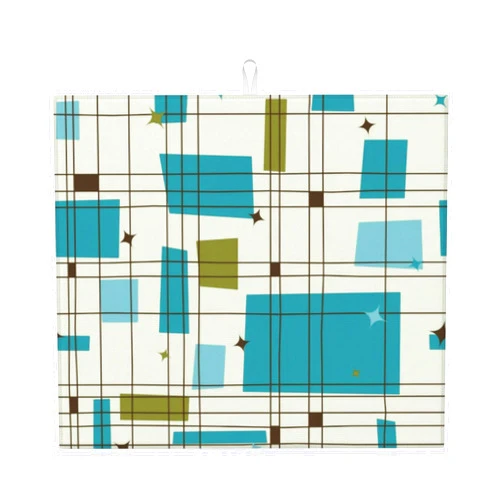 ZYCHKRL Vintage Modern Mid Century Atomic Lines Geometric Pattern Dish Drying Mat 16