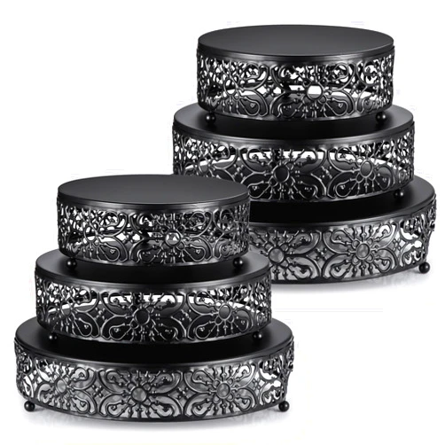 Lallisa 6 Pcs Black Cake Stand Set 12 Inch 10 Inch 8 Inch Wedding Cake Stand Round Metal Dessert Display Stands Cupcake Cake Holder Candy Display Plate for for Wedding Party Halloween Birthday(Black)