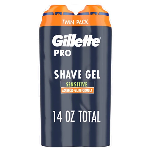 Gillette PRO Shaving Gel For Men Cools To Soothe Skin And Hydrates Facial Hair, TWIN PACK - Total 14oz, ProGlide Sensitive 2 in 1 Shave Gel ProGlide Shave Gel (2pk)