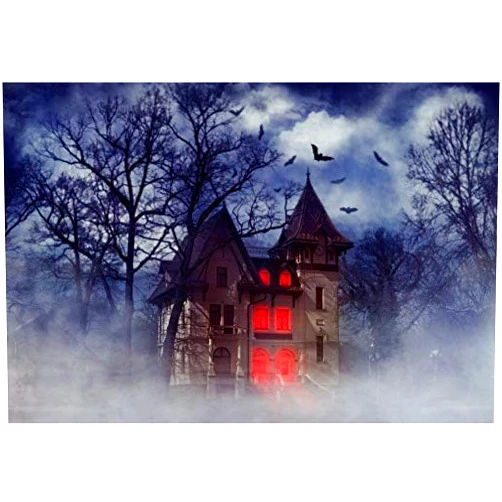 Baocicco 6.5x5ft Vinyl Halloween Theme Backdrop Gloomy Scene Photography Background Cozy Haunted House Misty Forest Enchanted Forest Bat Children Baby Adults Portraits Photo Studio