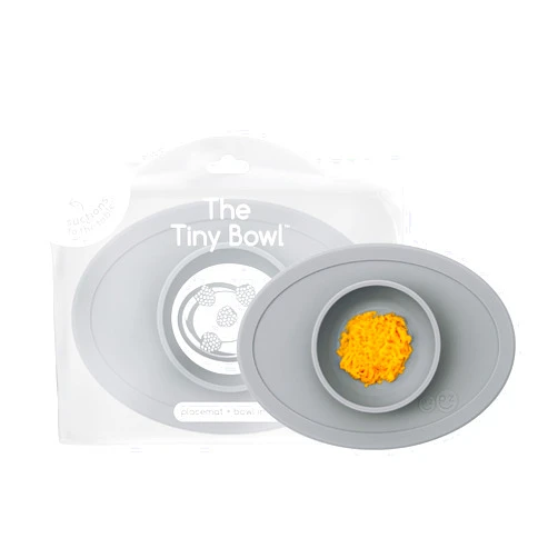 ezpz Tiny Bowl (Gray) - Silicone Suction Placemat + Bowl for Infants - 6 months+ - Baby Led Weaning Supplies - Fits All Highchair Trays