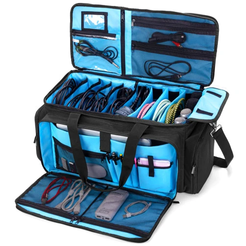 HODRANT Large DJ Gig Bag, Travel DJ Cable File Case with Padded Bottom & Detachable Dividers, DJ Gear Storage Organizer for Microphones, 14