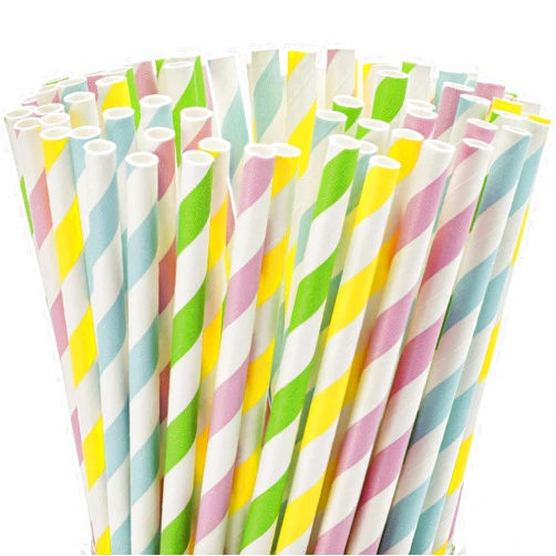 DuraHome Paper Straws Biodegradable 200 Pack Striped Multi Colored BPA-Free Disposable 8.25