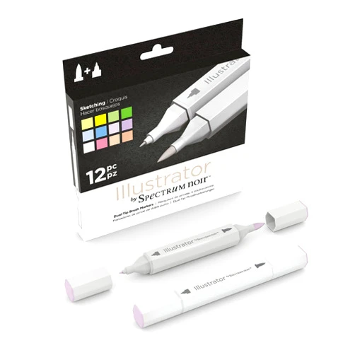 Spectrum Noir Illustrator by Spectrum Noir 12 Piece Twin Tip Artist Alcohol Marker, Sketch