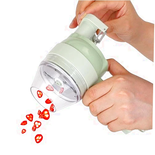 Generic [Pack of 2] 4 in 1 Handheld Electric Vegetable Cutter Mini Food Fruit Chopper Grinder Slicer Dicer Garlic Meat Ginger Mud Masher Rechargeable Food Processor