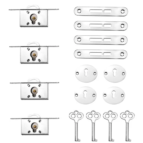 LC LICTOP Decorative Jewelry Case Lock Cylinder Cabinet Lock Antique Lock Replacement for Drawer Cupboard Furniture Wood Boxes - Bright Chrome - 4Sets