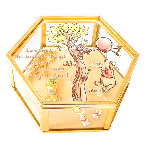 Disney Winnie the Pooh Jewelry Box - Glass Jewelry Case with Pooh and Piglet Design Jewelry Box, Officially Licensed