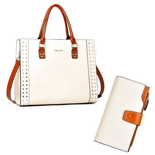BOSTANTEN Women Leather Handbags Shoulder Purses Top Handle Satchel Shoulder Bag Work Tote and Womens Leather Wallets RFID Blocking Large Capacity Credit Cards Holder Phone Clutch Apricot