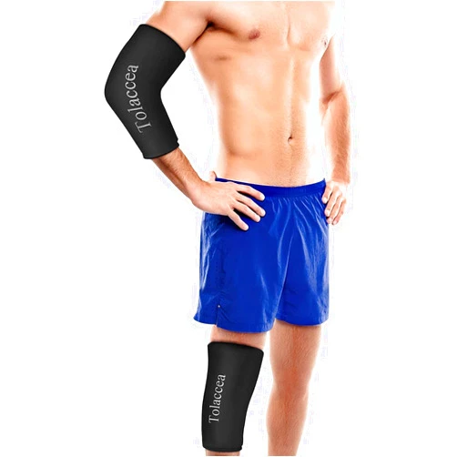 Tolaccea Hot & Cold Therapy Flexible Ice Packs Cold Therapy Compression Sleeve Reusable Gel Pack for Injury Cold Wrap for Knee Calf Elbow (Large (Pack of 1), Black)