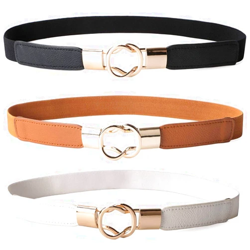 JASGOOD 3 Pack Women Retro Elastic Stretchy Metal Buckle Skinny Waist Belt 1 inch Wide