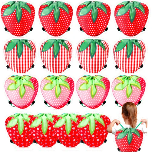 Sunnymove 16 Pcs Strawberry Drawstring Backpack Strawberry Goodie Bags Candy Bags Party Favors Party Supplies Berry 1st Birthday Gifts