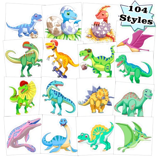 Kopokita 104 PCS Dinosaur Temporary Tattoos for Kids Party Supplies, Temp Tattoo Stickers for Kids Girls Boys Birthday Party Favors Activities