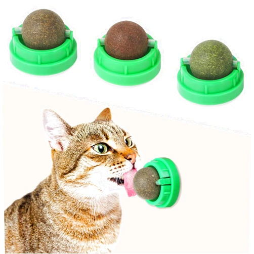 KIMOBER 3 Pack Catnip Ball for Cats,Edible Kitten Chew Toys with Catnip Silvervine Gall Fruit Flavors for Cats Lick Dental Teeth Cleaning Cats Wall Treats