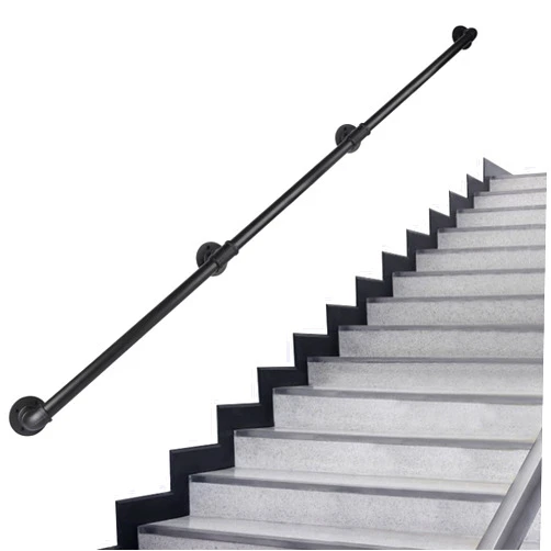 Rectoo Pipe Stair Handrail, 12 Ft Metal Staircase Handrail, Black Galvanized Industrial Iron Hand Rail for Indoor & Outdoor Wall Mount Support, Wall Hand Railing,Safety Handle, Steps Baluster(HR07)