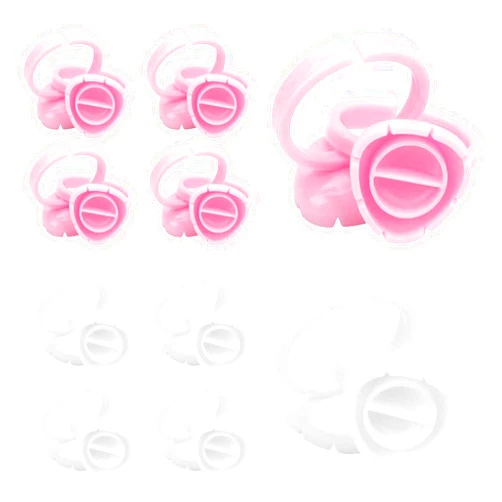 Beyoslf Glue Rings for Eyelash Extension, 300PCS Glue Rings Lash Rings for Glue, Smart Eyelash Glue Rings Holder Cups Eyelash Extension Supplies Disposable Bloom Lash Glue Rings Volume Fan, White Pink