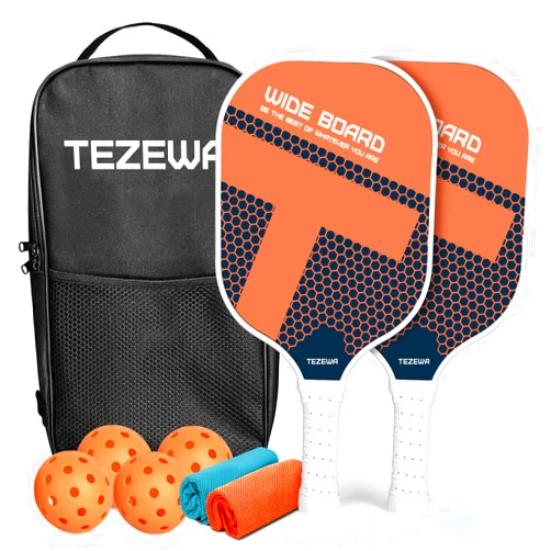 Tezewa Fiberglass Pickleball Paddles Set, Tezewa Pickleball Rackets Set of 2 Lightweight Fiberglass Pickleball Set Pickle-Ball Equipment with Rackets& Carry Bag Accessories for Kids Adults Beginners & Pros