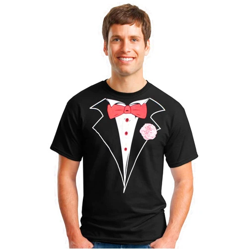 Art2Shirt Gildan Classic Tuxedo T-Shirt with Red Tie and Carnation- Small,Black