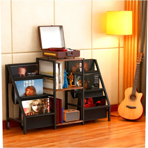 Sugitek Record Player Stand,Vinyl Record Storage with 6-Tier Up to 280 Albums CDs, Record Holder Display Shelf for Living Room,Bedroom,Record Cabinet for Media Stereo Audio（Black）