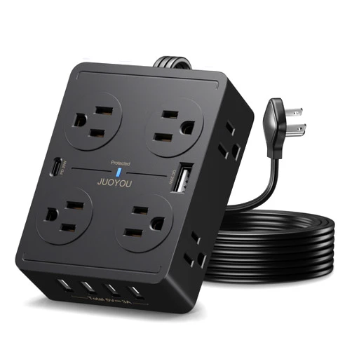JUOYOU Surge Protector Power Strip - Ultra Thin Flat Plug Extension Cord 6 ft with 8 Widely Spaced Outlets, 4 USB A Ports, 2 Fast Charging Ports(USB C 20W & USB A 20W)