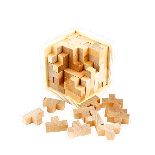 AMAZA 3D Wooden Brain Teaser Puzzle Cube Wooden Puzzles T-Shaped Jigsaw Logic Puzzle Game Puzzles Educational Toy for Kids and Adults (Natural)
