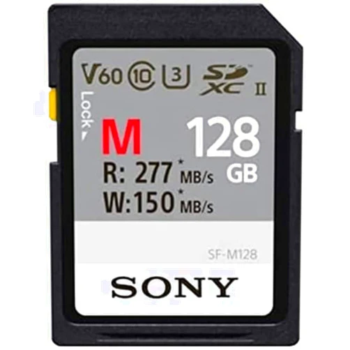 Sony M Series SDXC UHS-II Card 128GB, V60, CL10, U3, Max R277MB/S, W150MB/S (SF-M128/T2), Black
