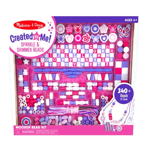 Melissa & Doug Created by Me! Sparkle & Shimmer Beads Wooden Bead Kit, 340+ Beads for Jewelry-Making