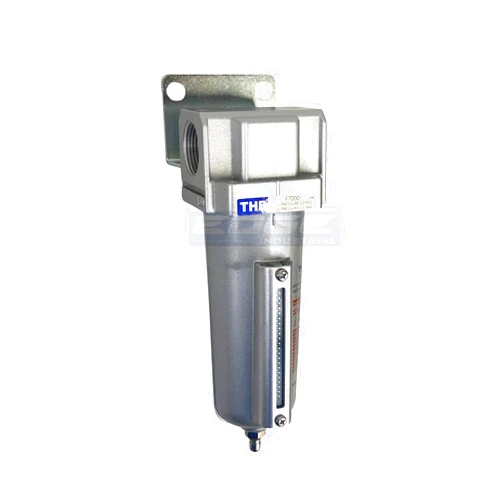 THB HEAVY DUTY INDUSTRIAL RATED HIGH FLOW PARTICULATE FILTER, IN-LINE WATER TRAP FOR COMPRESSED AIR LINE SYSTEMS, 5 MICRON WITH METAL BOWL (1/2