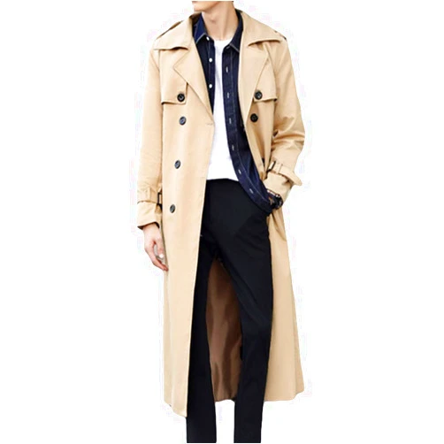 Pantete Man's Double Breasted Trench Coat Oversized Casual windbreaker Lapel Long Jacket Overcoat