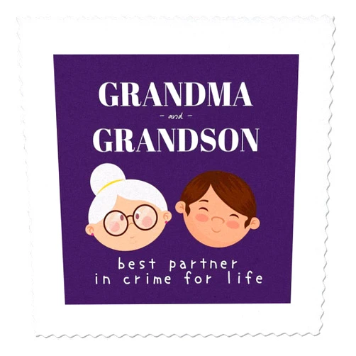 3dRose 6x6 inch Quilt Square - Gift for Grandma and Grandson Best Partner in Crime for Life Rosette - Gift for Grandma