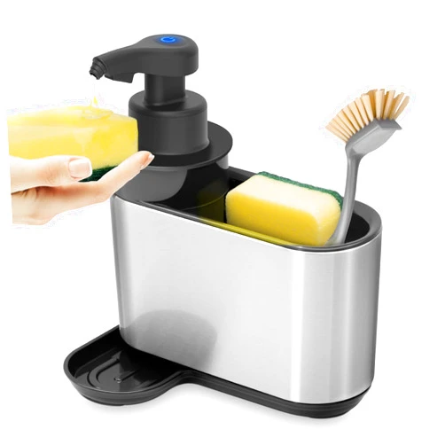 LAOPAO Soap Dispenser, Automatic Soap Dispenser with Sink Caddy for Dishwashing, Auto Hand Soap Dispenser with Kitchen Sink Organizer Stainless Steel Touchless Soap Pump for Kitchen Xmas Gift