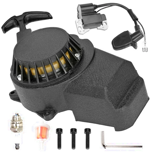 FVRITO Alloy Easy Pull Recoil Start Starter Ignition Coil for 2 Stroke Engine 47cc 49cc 50cc SYX Taotao Coolster SSR MotoTec Chinese Mini ATV Quad 4 Wheeler Go kart Pit Dirt Pocket Bike Motor Black