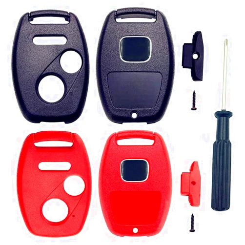 Olivine Auto 3 Buttons Replacement Key Fob Shell Case Fit for Honda Accord Crosstour Civic CR-V CR-Z Fit Odyssey Car Key Fob Cover Housing with Screwdriver (1Black+1Red)