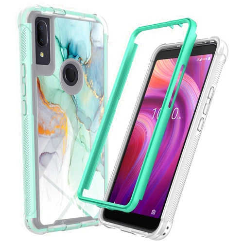 Rosebono Fashion Alcatel 3V Case, Rosebono Hybrid IMD Design Graphic Anti-Scratch Fashion Cute Colorful Silicone Skin Cover Armor Case for Alcatel 3V 2019 (Green Marble)