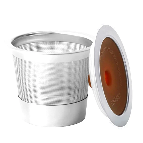 LVNASST Stainless Steel Reusable K Cups Refillable Coffee Pods for K Mini Express Kerig 1.0 & 2.0 Brewers, Coffee Filters for Single Serve Kcup Coffee Maker, BPA Free, 1 Pack Brown