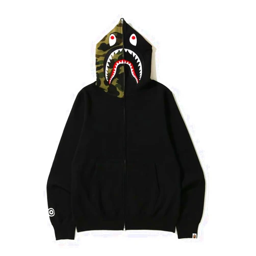 RICK TOP ONE Men's Shark Pattern Black Zip-Up Jacket, Fashion Streetwear Couple Matching