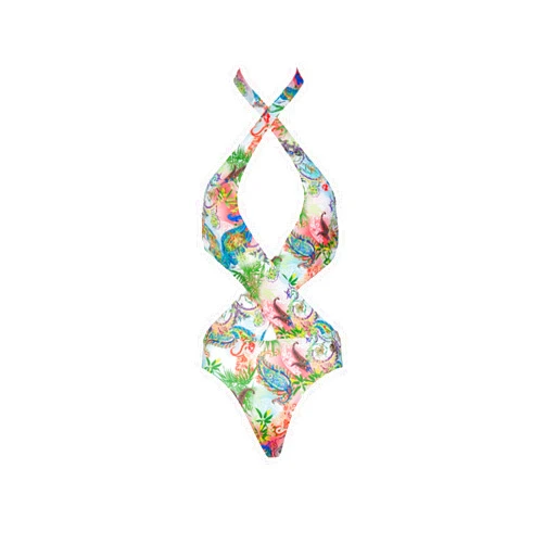 ROBERTO CAVALLI Floral One piece Plunge Cut Out Swimsuit- for womens