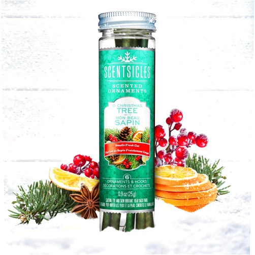 Scentsicles O Christmas Tree Scented Chrismas Ornaments with Hooks - 1 Bottle (6 Sticks Total)