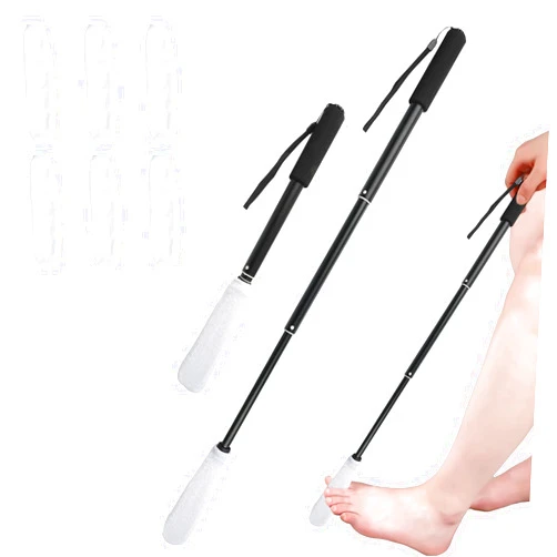 ProChosen Toe Cleaning Brush,Foot Brush with Reusable Drying Covers.Foot Scrubber with Telescopic Aluminum Alloy 12