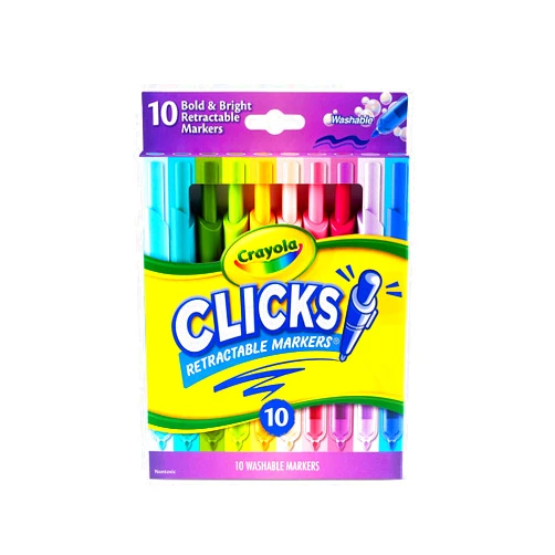 Crayola Clicks Retractable Markers (10ct), No Dry Washable Markers for Kids, Bold Colors, Click Markers for School, Easter Basket Stuffers & Gifts for Kids