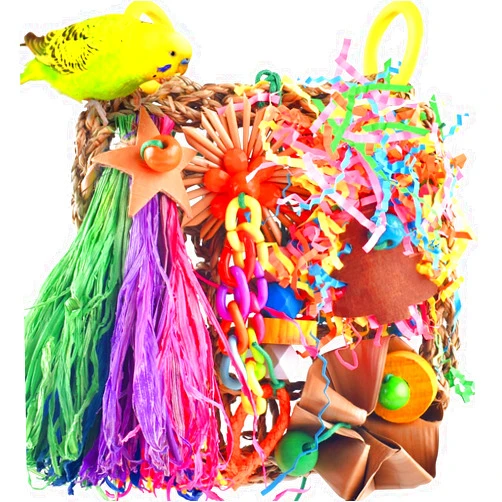 KATUMO Conure Toys, Bird Grass Mat Parakeet Shredder Hanging Toys Cockatiel Foraging Toys Parrot Climbing Wall Toys Lovebird Cage Toys for Small Birds