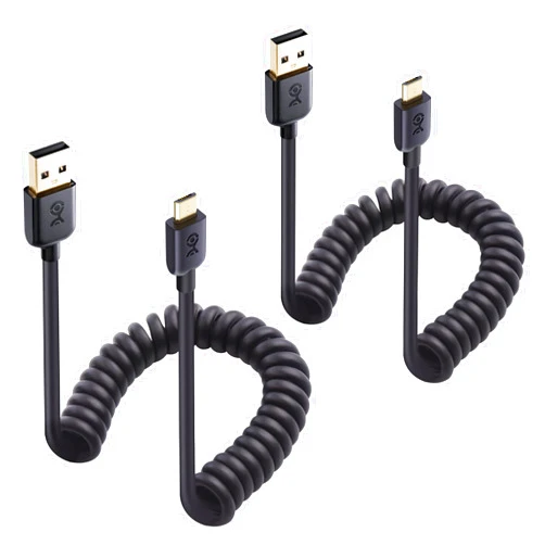 Cable Matters 2-Pack Coiled USB Cable (Coiled Micro USB to USB 2.0) 2-4 Feet