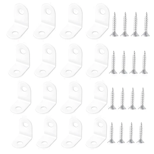 Trinkrittey 20 Pcs Small Right Angle Bracket White Corner Brace L Shape Shelf Bracket 90 Degree Metal Brace Decorative Joint Angle Support with Screws for Shelves Furniture Cabinet