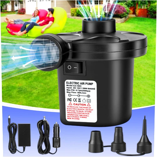 SeaSlep Electric Air Pump for Inflatables, Air Mattress Pump with 3 Nozzles, 5kPa Portable Air Pump with 110V AC/12V DC, Air Pump for Air Mattress, Pool Floats, Quick-Fill Inflate/Deflate Pump