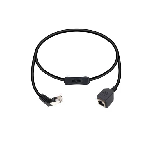 RIIEYOCA 90 Degree Cat5e Ethernet Patch Cable Switch On/Off RJ45 Male to Female High Speed Right Angle Internet Network Cable LAN with Disconnect Switch for Cat5e/Cat5, Black(50CM/1.6Ft)