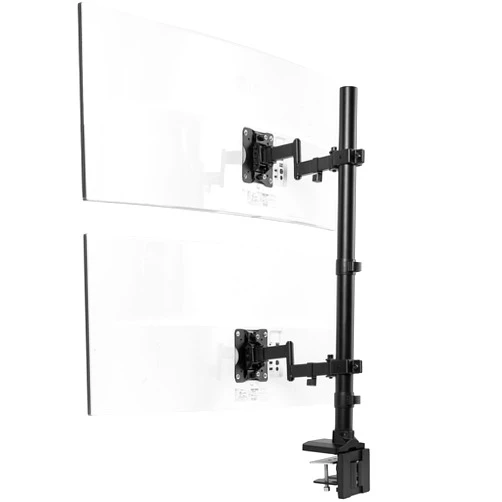 VIVO Dual Vertically Stacked Ultra-Wide Monitor Desk Mount with Extension Arms, Extra Tall Heavy Duty Adjustable Stand for 2 Ultrawide Screens up to 43 inches, 50 lbs Capacity, Black, STAND-V202T