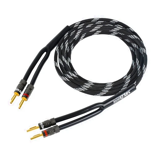 InnoStars 14AWG Premium Heavy Duty Braided Speaker Wire Cable (15 Feet) Dual Gold Plated Banana Plug Tips - 99.99% Oxygen-Free Copper (OFC) - in-Wall CL2 - Black, 15ft