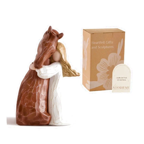 Storieme Horse Gifts for Women: Girl Embracing Horses Hand-Painted Stuff Figurines Statue Decoration Memorial Gift for Horse Lovers Horsewoman