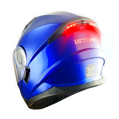 1Storm New Motorcycle Bike Modular Full Face Helmet Dual Visor Sun Shield with Rechargeable LED Tail Light: Glossy Blue