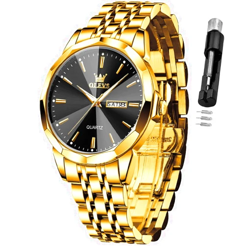 OLEVS Watch for Men Diamond Business Dress Analog Quartz Stainless Steel Waterproof Luminous Date Two Tone Luxury Casual Wrist Watch
